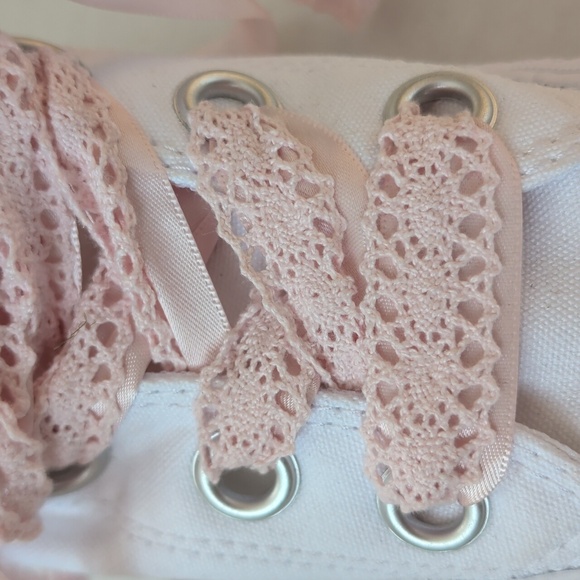 Converse Chuck Taylor All Star Lift Platform Crochet Lace Sneakers 7 White Pink - Picture 5 of 16